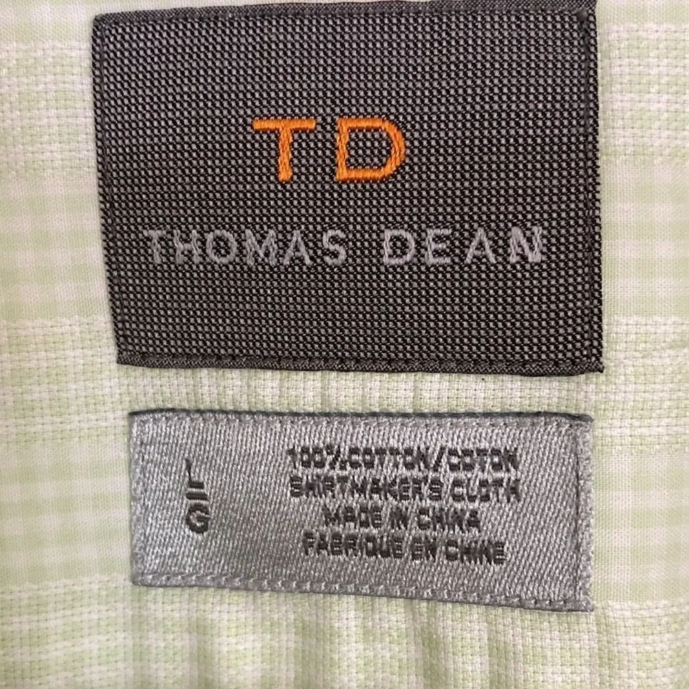 Thomas Dean Men's‎ Long Sleeve Button Front in Celery Green White Size Large